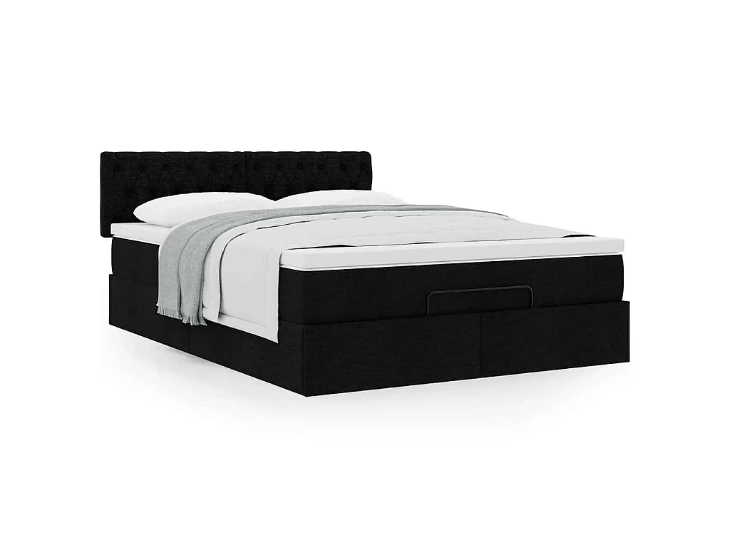 Pouf Letto con Materasso Nero 140x200 cm in Tessuto