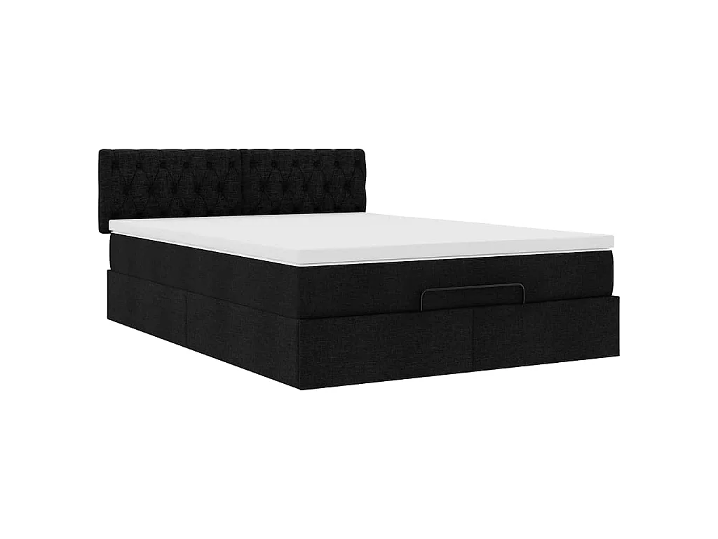 Pouf Letto con Materasso Nero 140x200 cm in Tessuto