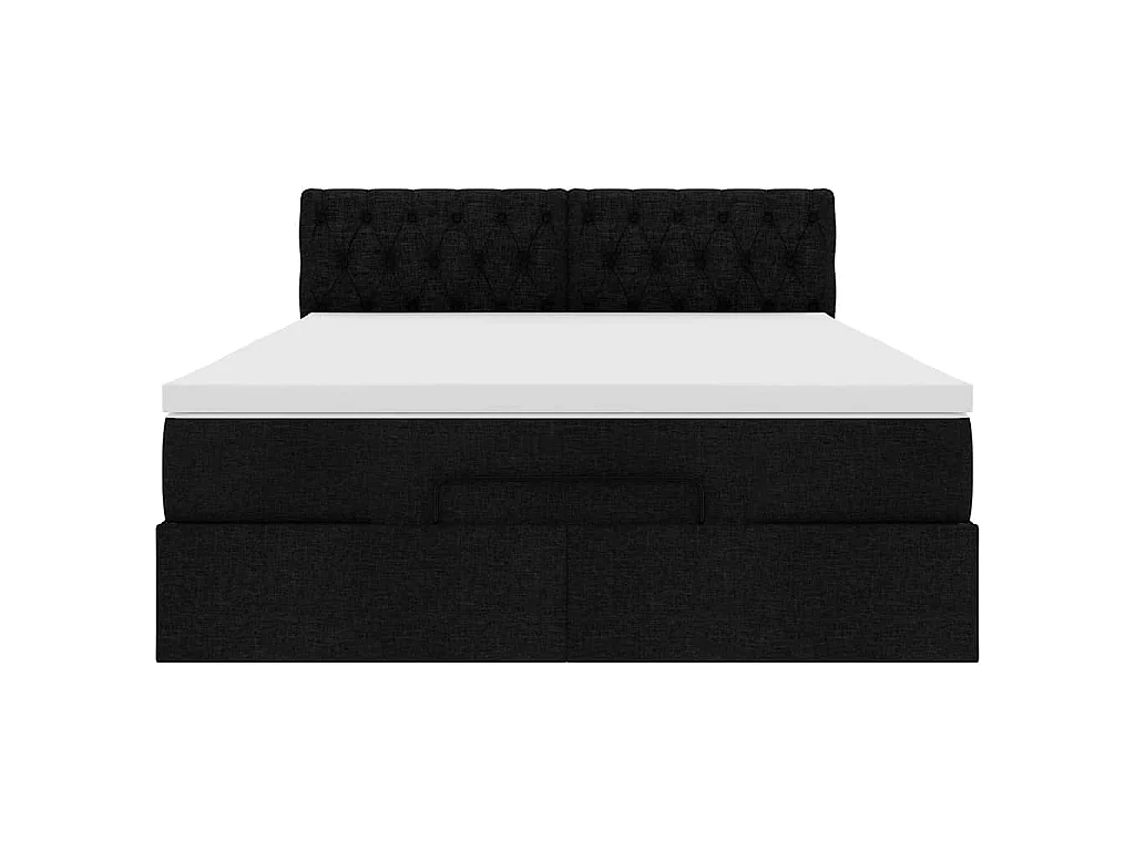 Pouf Letto con Materasso Nero 140x200 cm in Tessuto