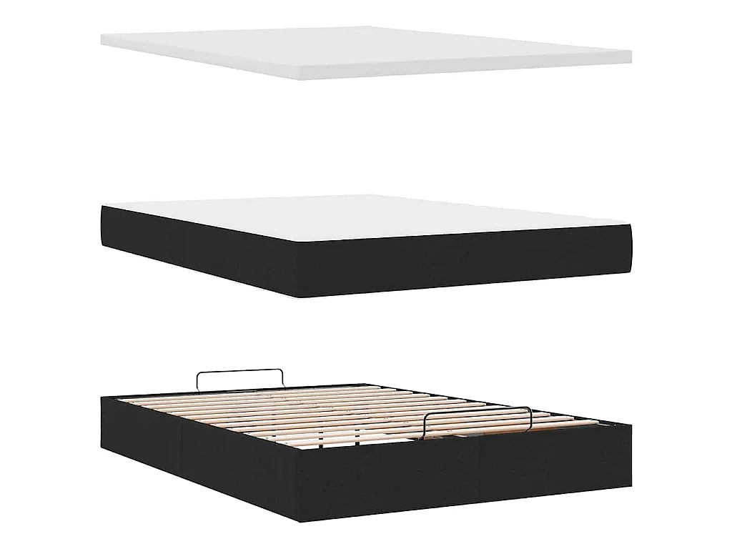 Pouf Letto con Materasso Nero 140x200 cm in Tessuto