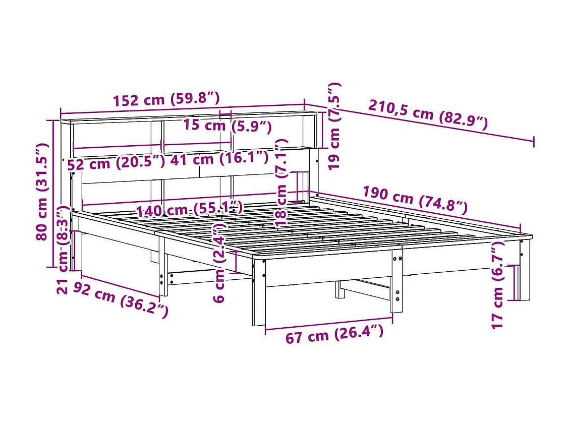 Estructura de cama sin colchón madera maciza de pino 140x190 cm