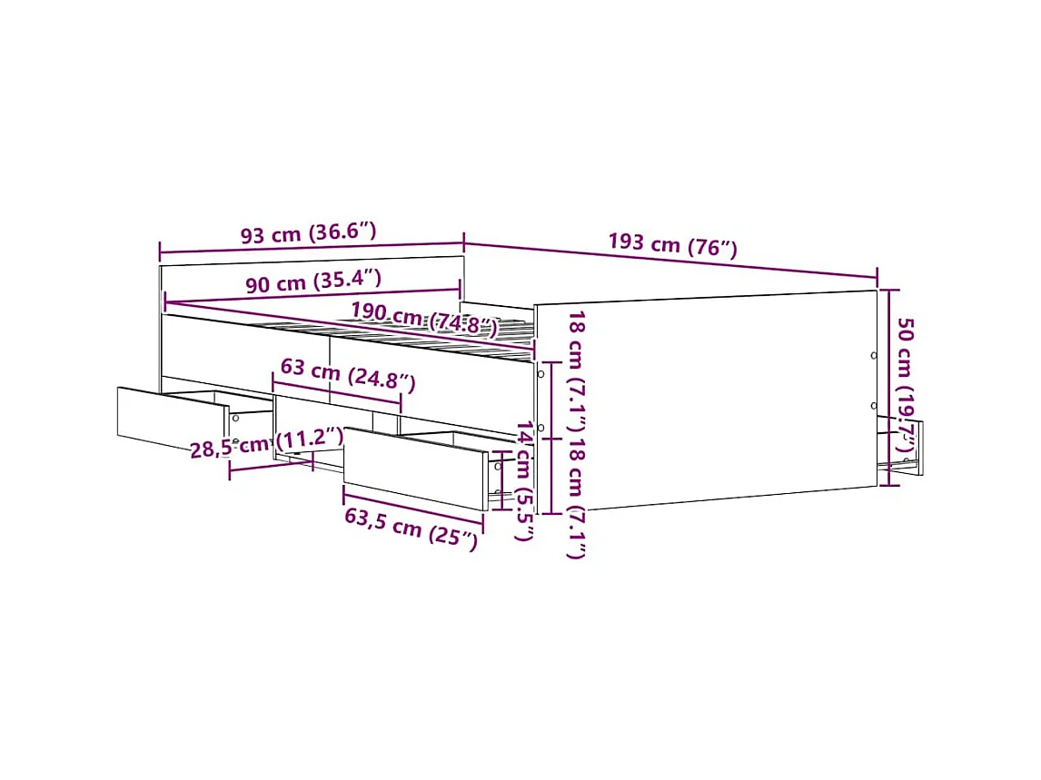 Bettgestell Schwarze Eiche 90 x 190 cm Holzwerkstoff