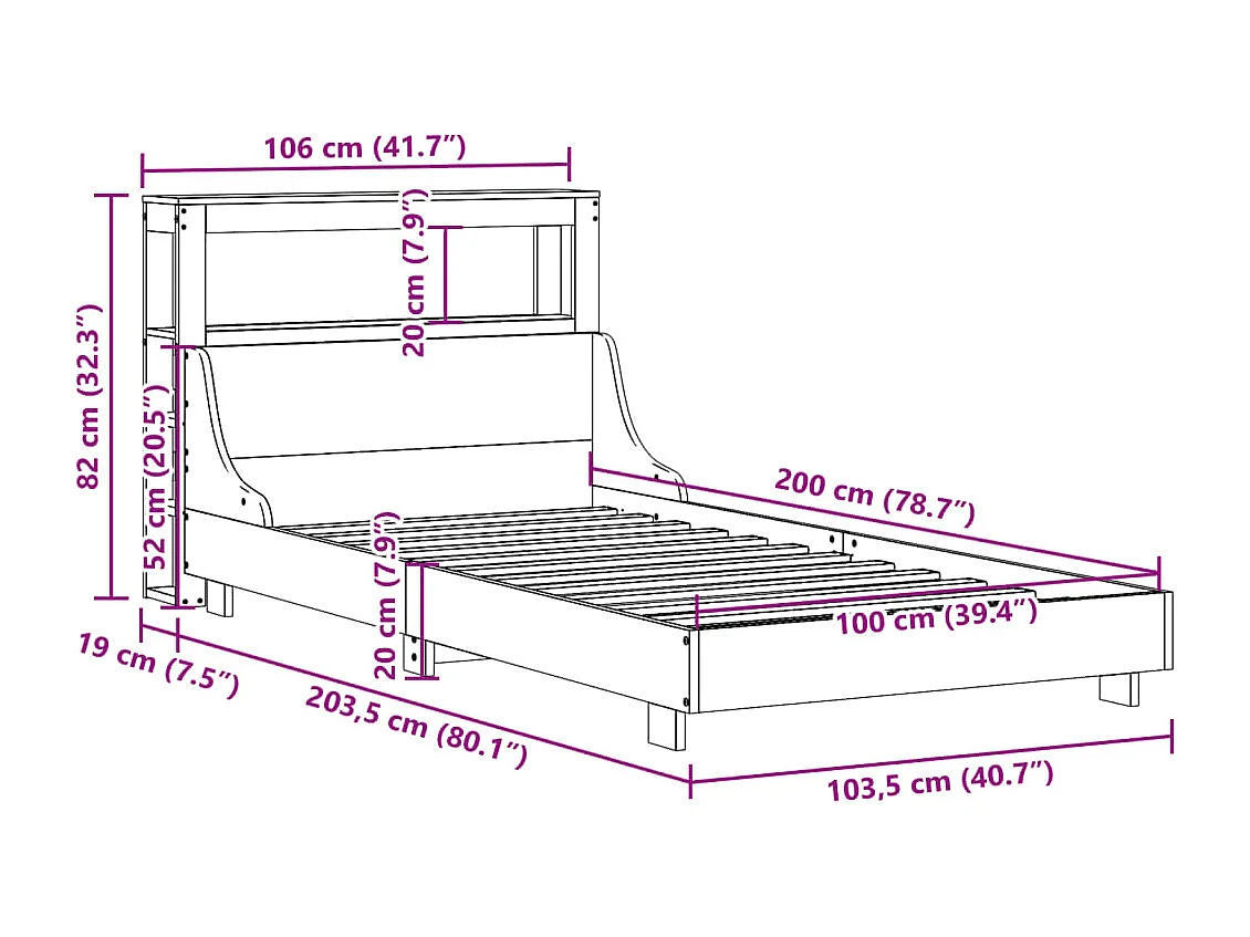 Cama sem colchão 100x200 cm madeira de pinho maciça