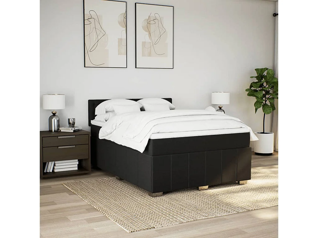 Boxspringbett mit Matratze Schwarz 140x200 cm Stoff