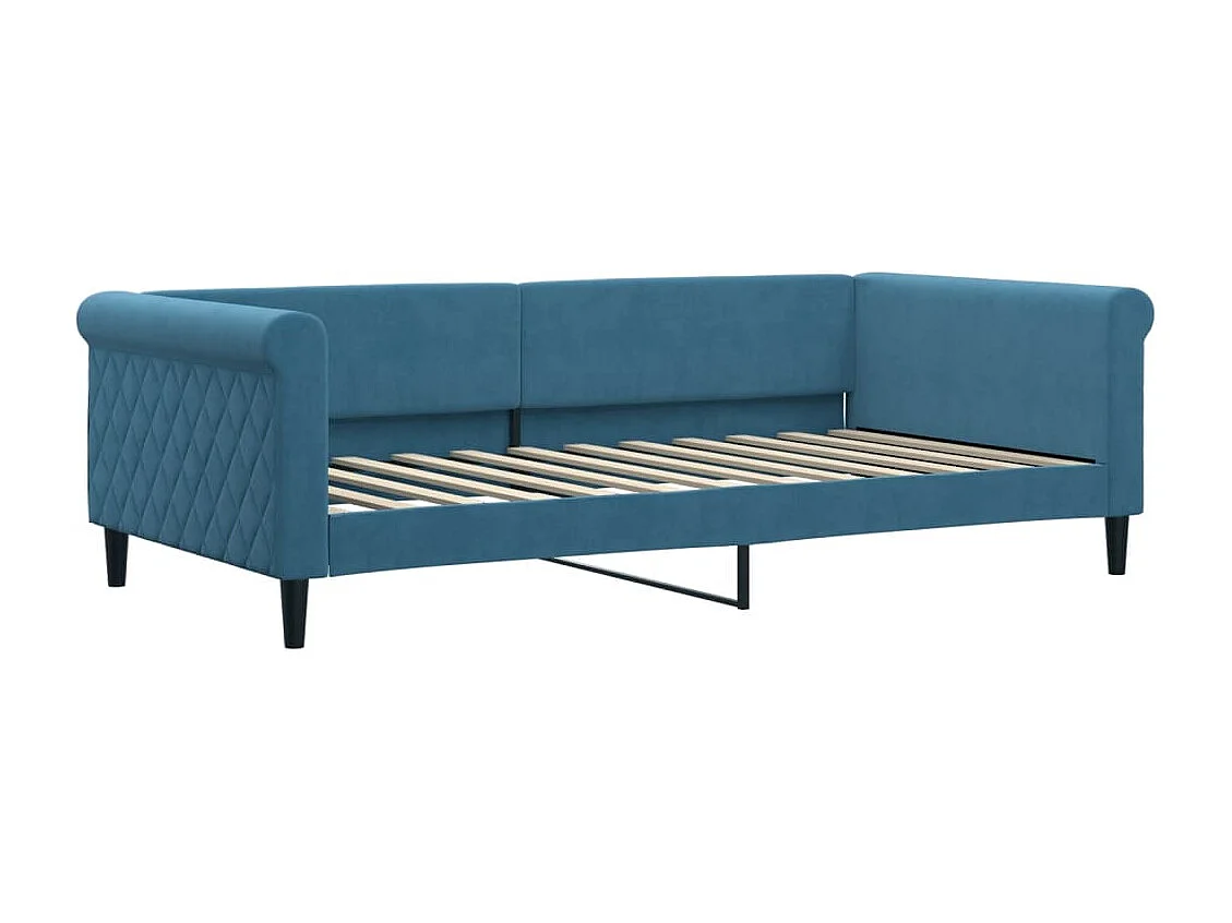 Slaapbank met onderschuifbed en lades 100x200 cm fluweel blauw