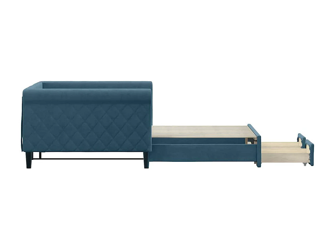 Divano Letto Estraibile con Cassetti Blu 100x200 cm in Velluto