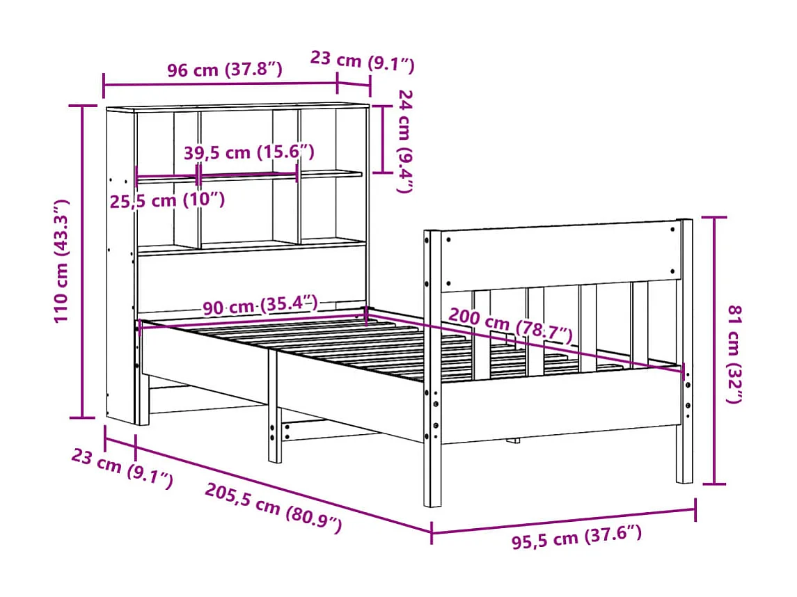 Cadre de lit sans matelas cire marron 90x200 cm bois pin massif