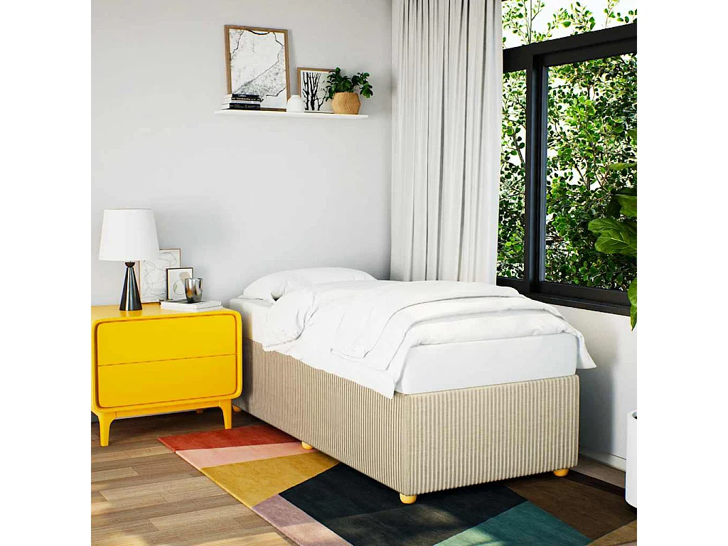 Estrutura de cama sem colchão 100x200 cm tecido cor creme