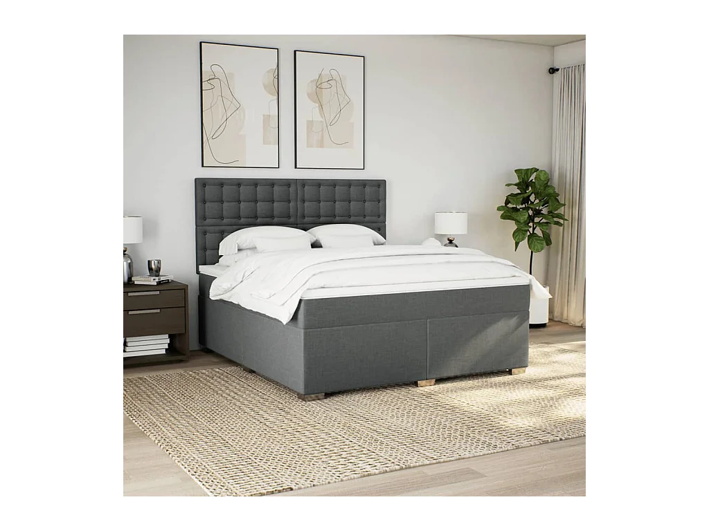 Sommier à lattes de lit avec matelas Gris foncé 180x200cm Tissu