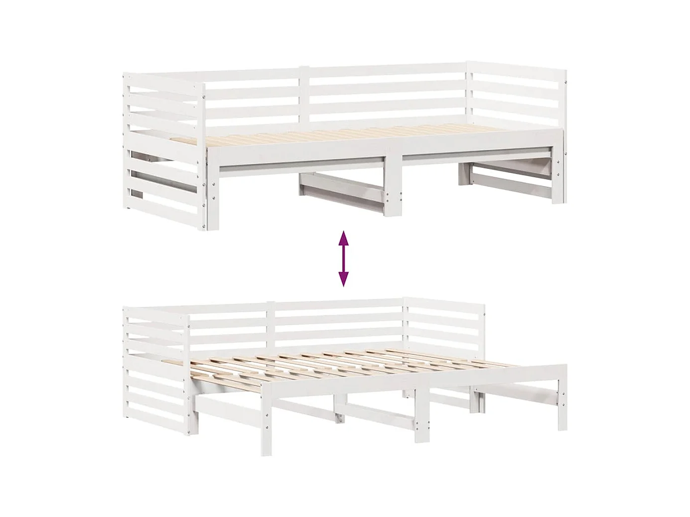 Lit de jour et tiroirs sans matelas blanc 90x200 cm bois massif