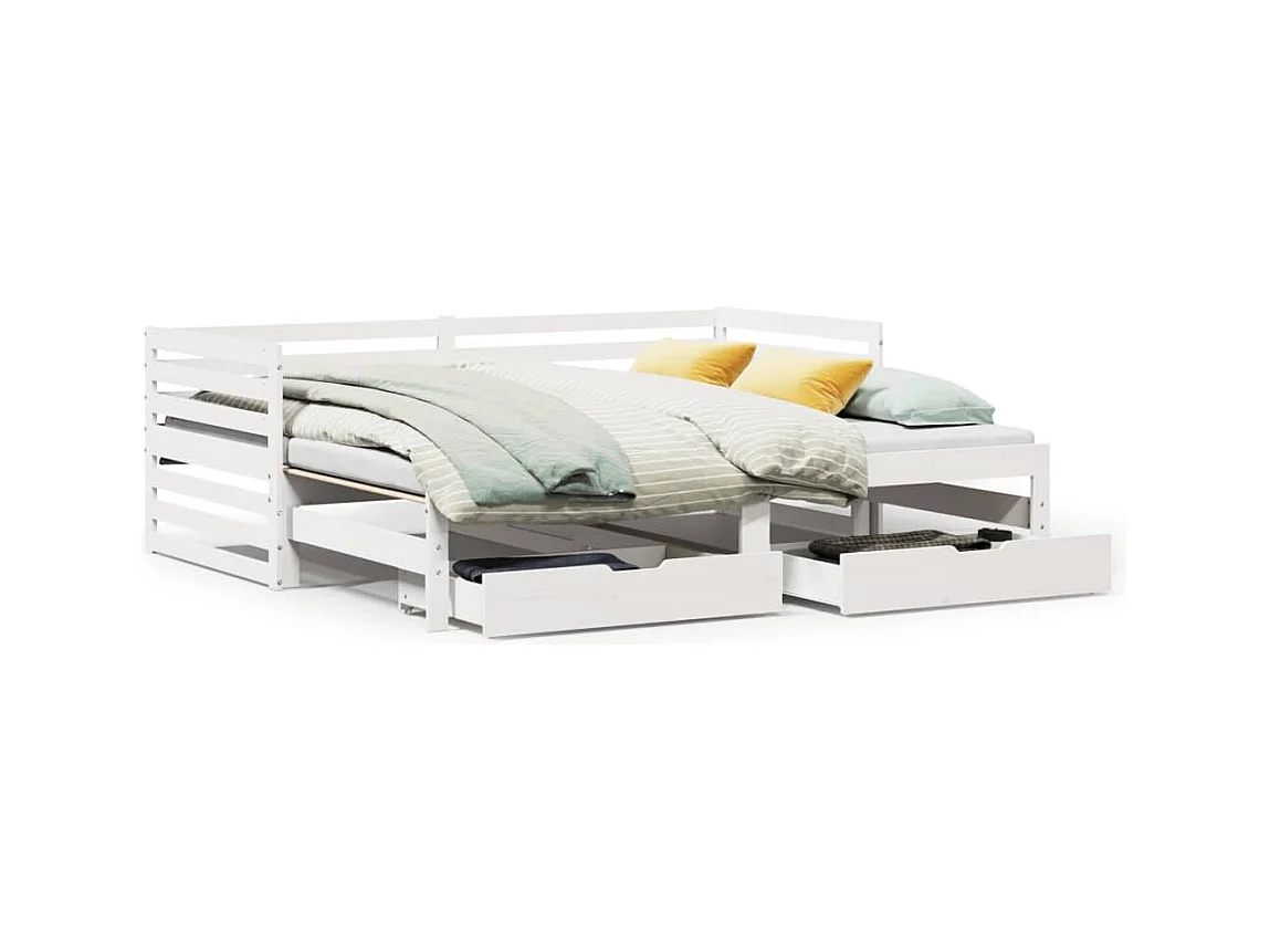 Lit de jour et tiroirs sans matelas blanc 90x200 cm bois massif
