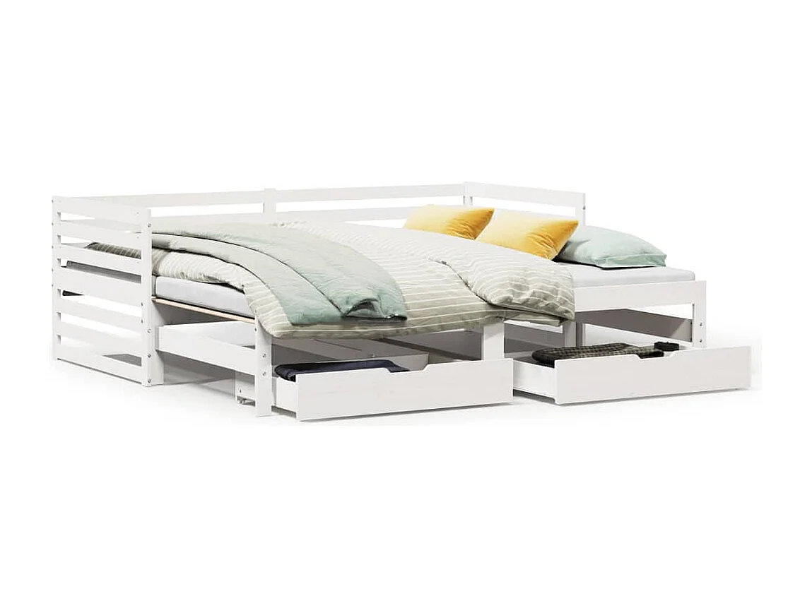 Lit de jour et tiroirs sans matelas blanc 90x200 cm bois massif