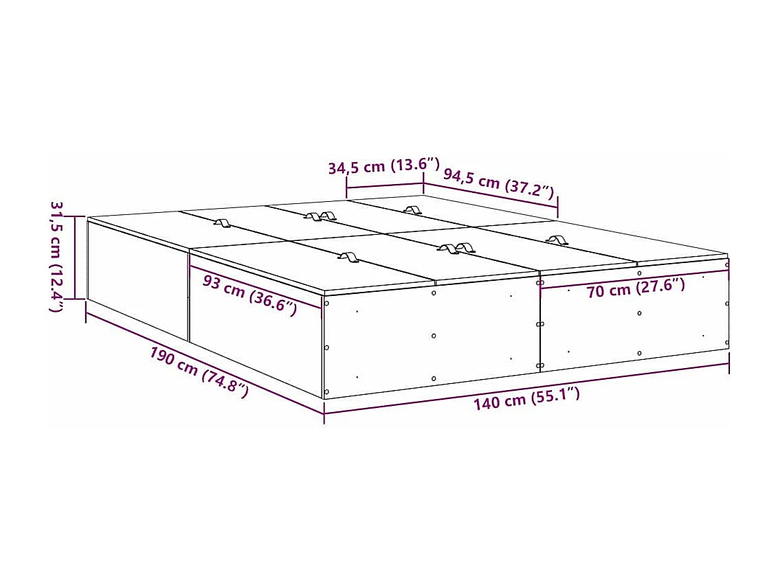 Bedframe met opslag artisanaal eikenkleurig 190 x 140 x 31.5 cm