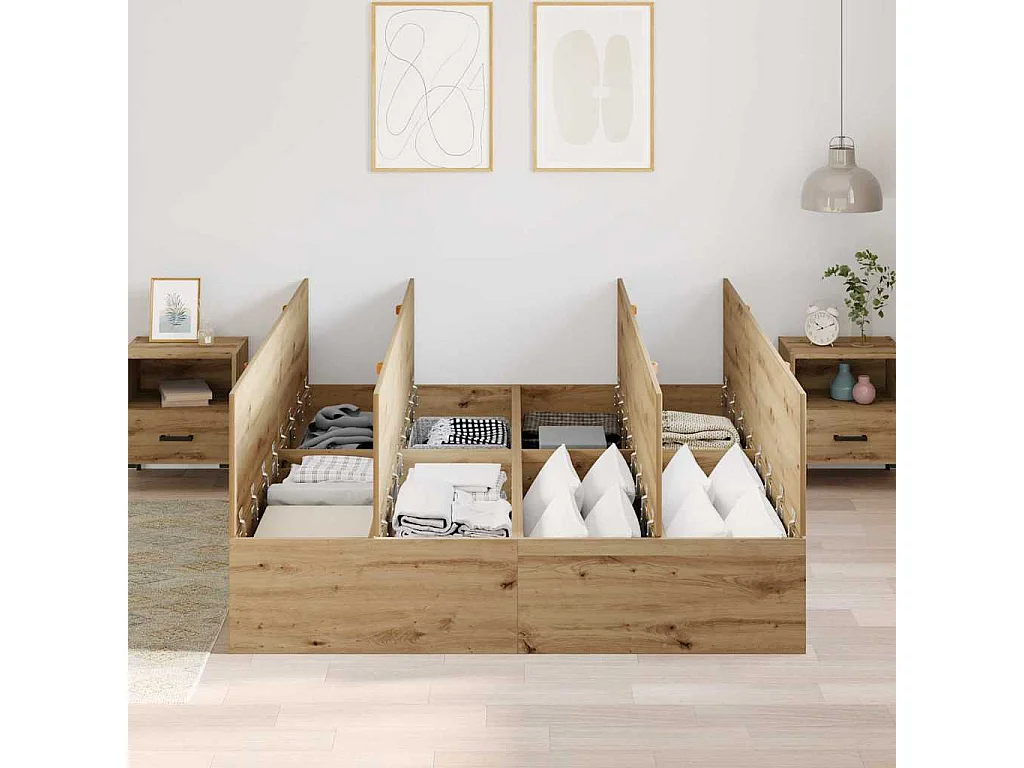 Bedframe met opslag artisanaal eikenkleurig 190 x 140 x 31.5 cm