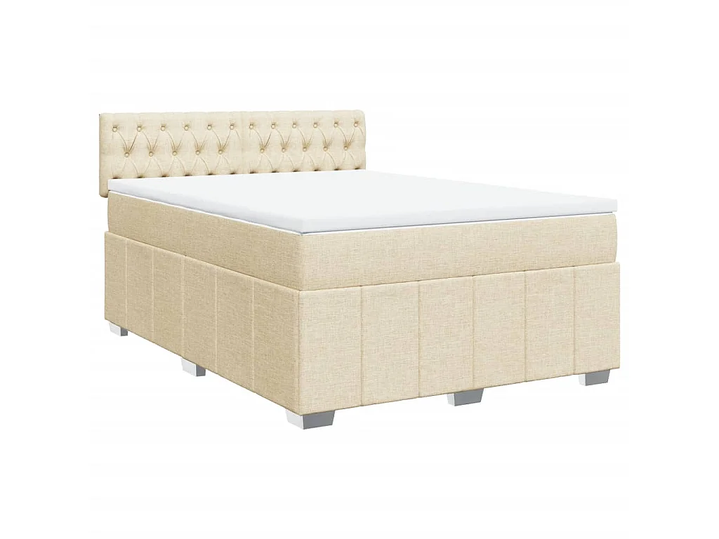Cama box spring con colchón tela color crema 140x200 cm