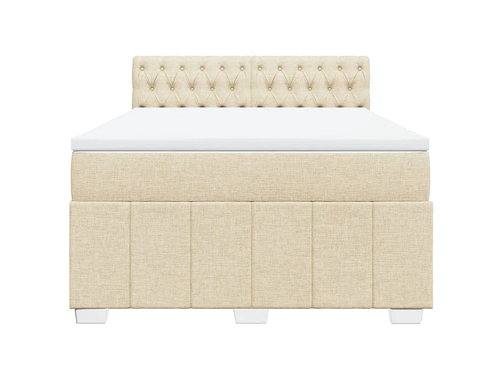 Cama box spring con colchón tela color crema 140x200 cm