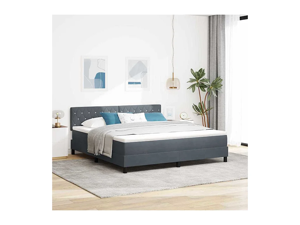 Letto a Molle con Materasso Grigio scuro 180 x 200 cm Tessuto