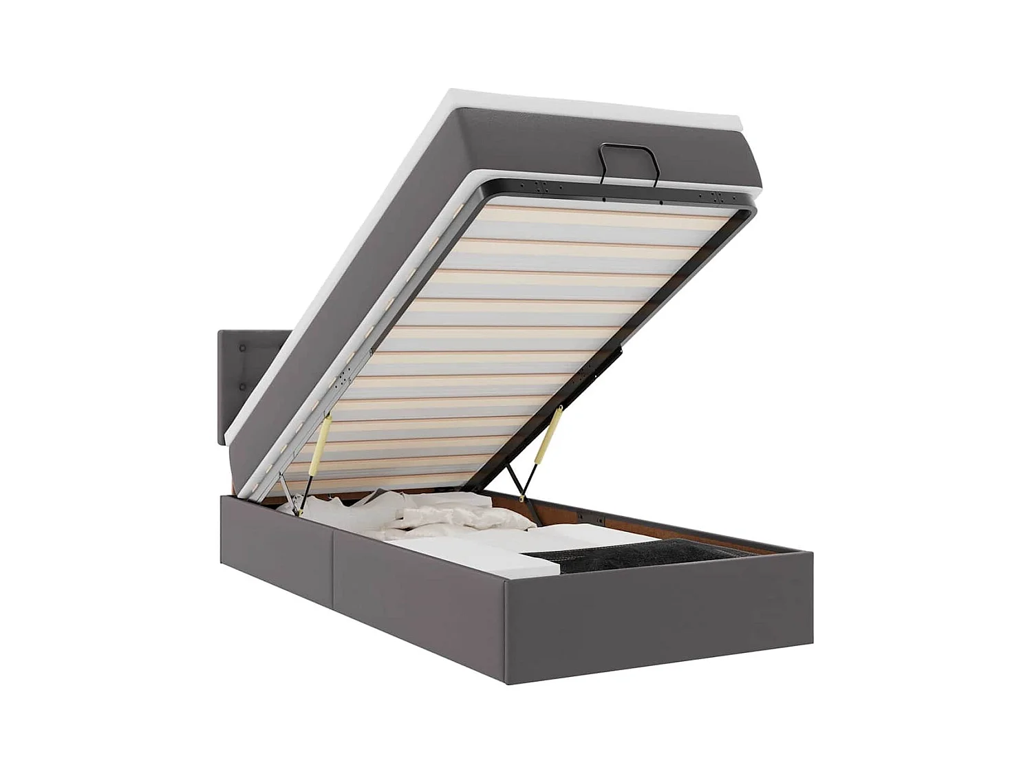 Lit ottoman avec matelas gris 90x200 cm similicuir