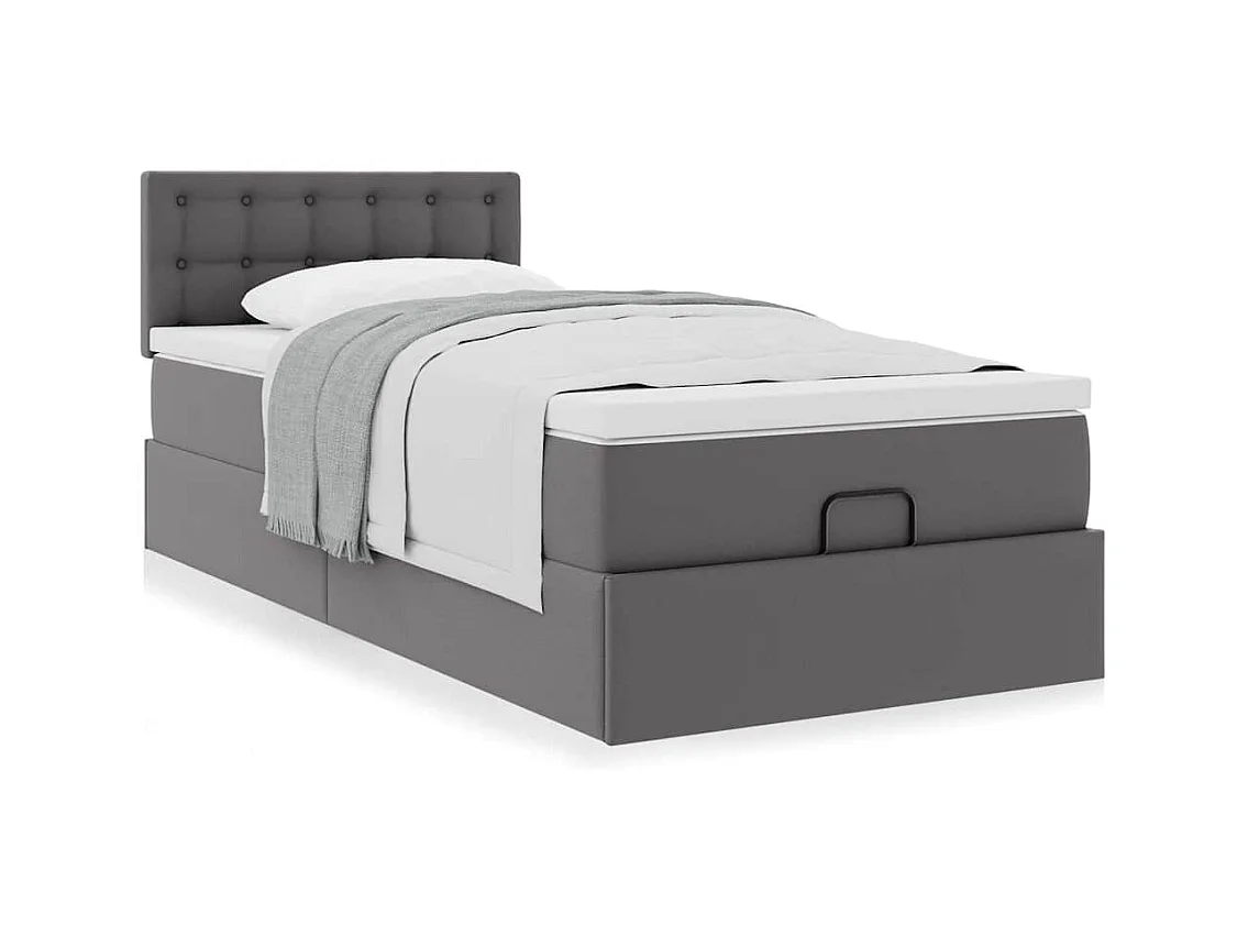 Lit ottoman avec matelas gris 90x200 cm similicuir