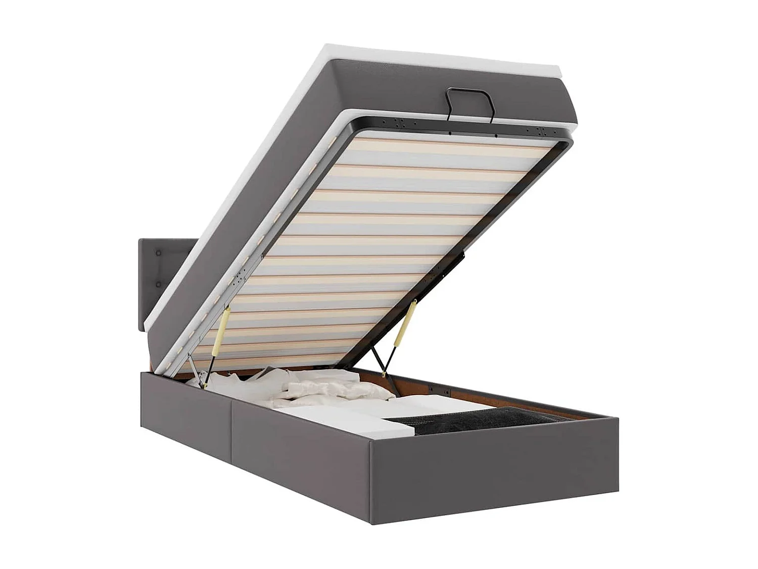 Lit ottoman avec matelas gris 90x200 cm similicuir