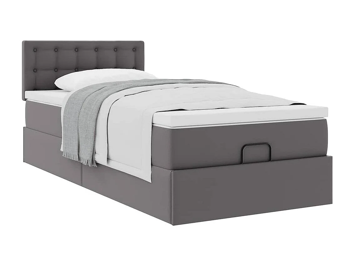 Lit ottoman avec matelas gris 90x200 cm similicuir