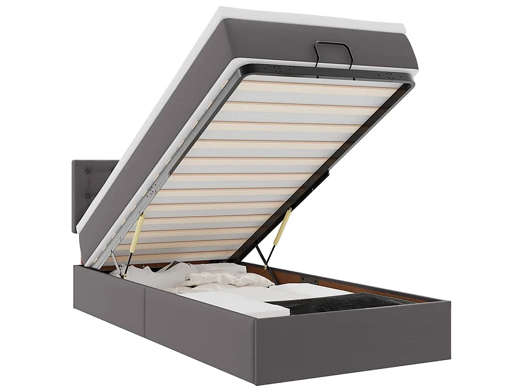 Lit ottoman avec matelas gris 90x200 cm similicuir