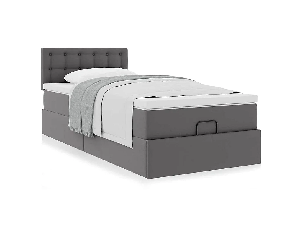 Lit ottoman avec matelas gris 90x200 cm similicuir