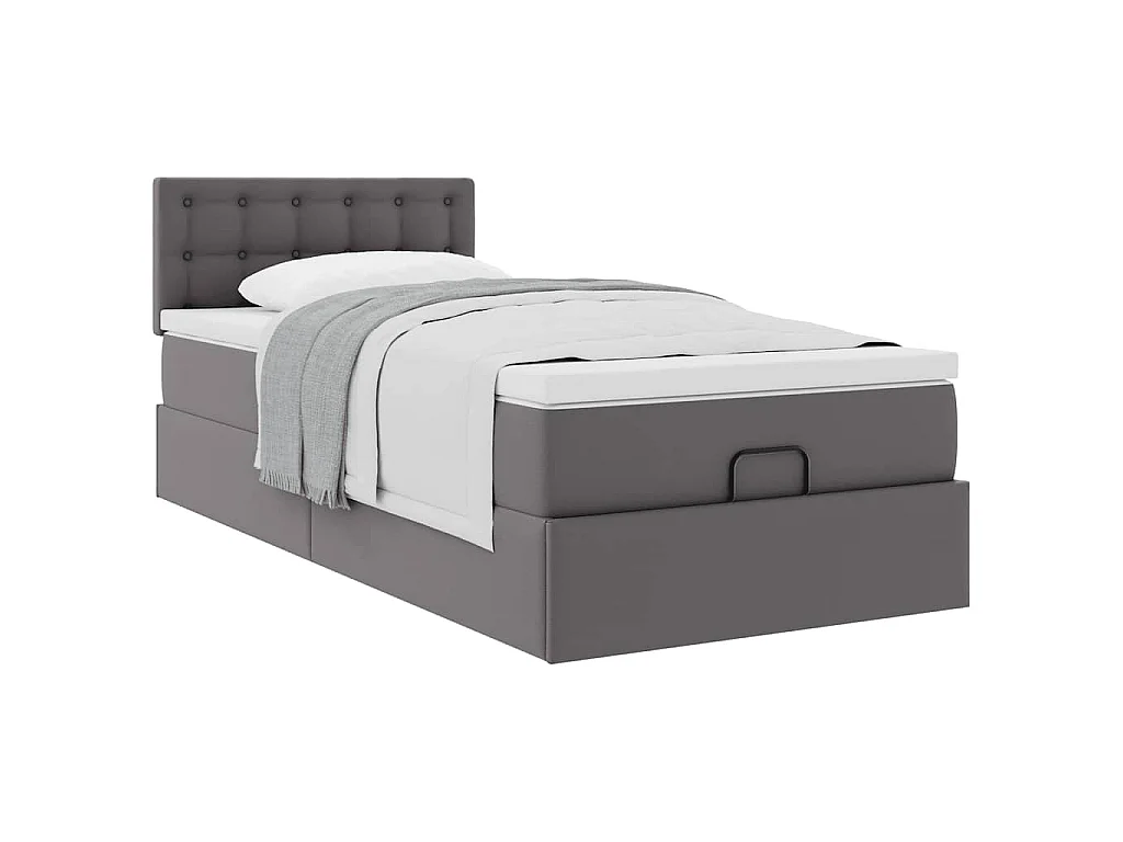 Lit ottoman avec matelas gris 90x200 cm similicuir
