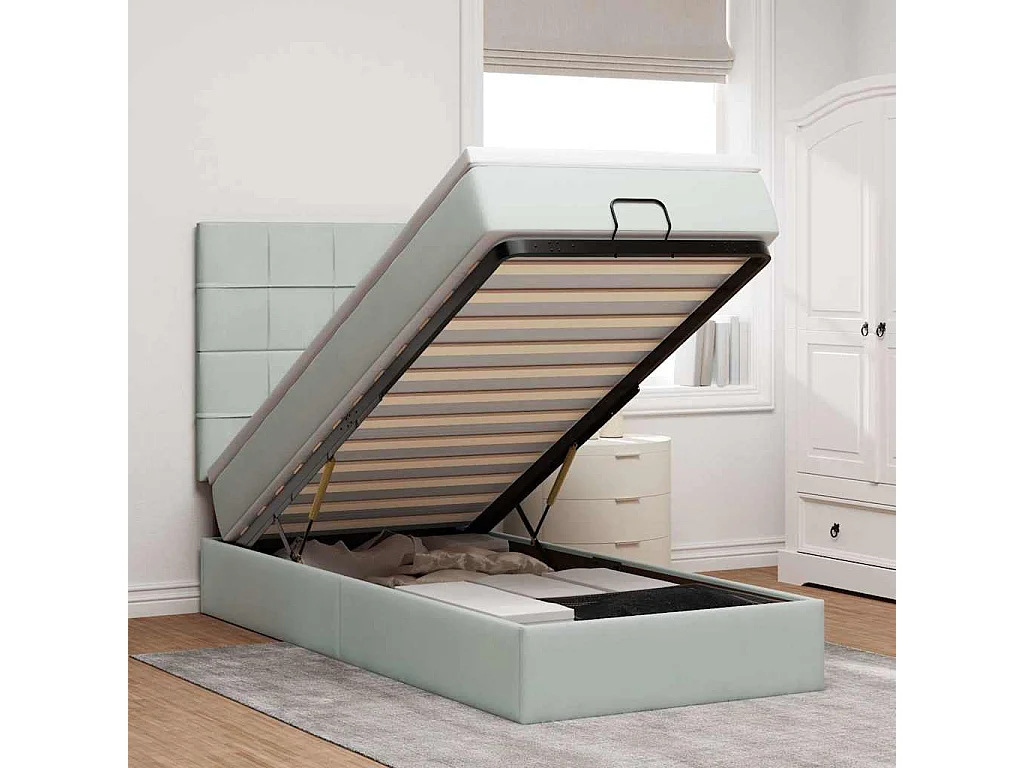 Estrutura cama otomana colchões 90x190 cm veludo cinzento claro