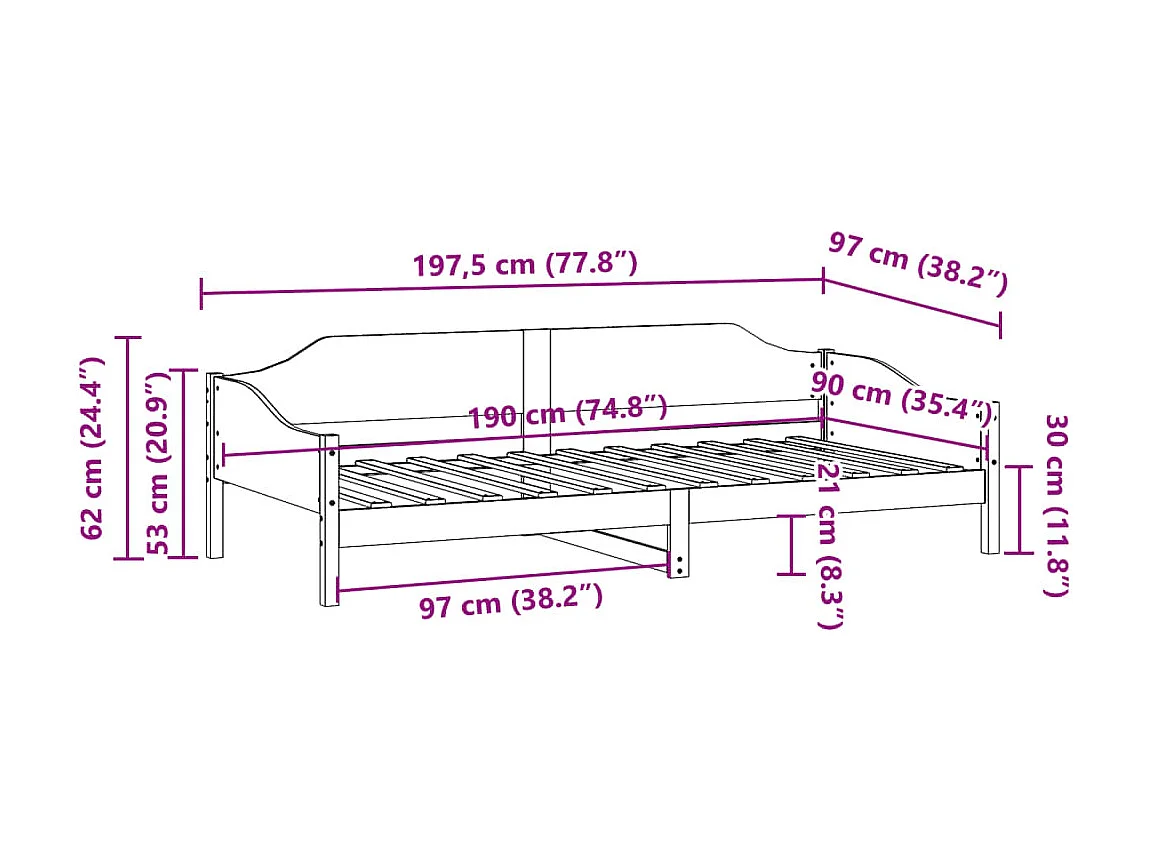 Cadre de lit sans matelas cire marron 90x190 cm bois pin massif