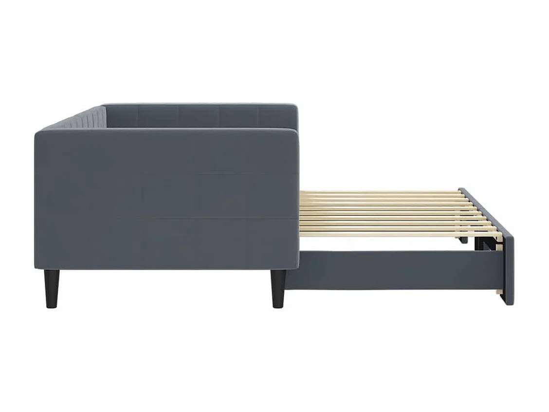 Lit de jour avec gigogne sans matelas gris foncé 90x190 cm