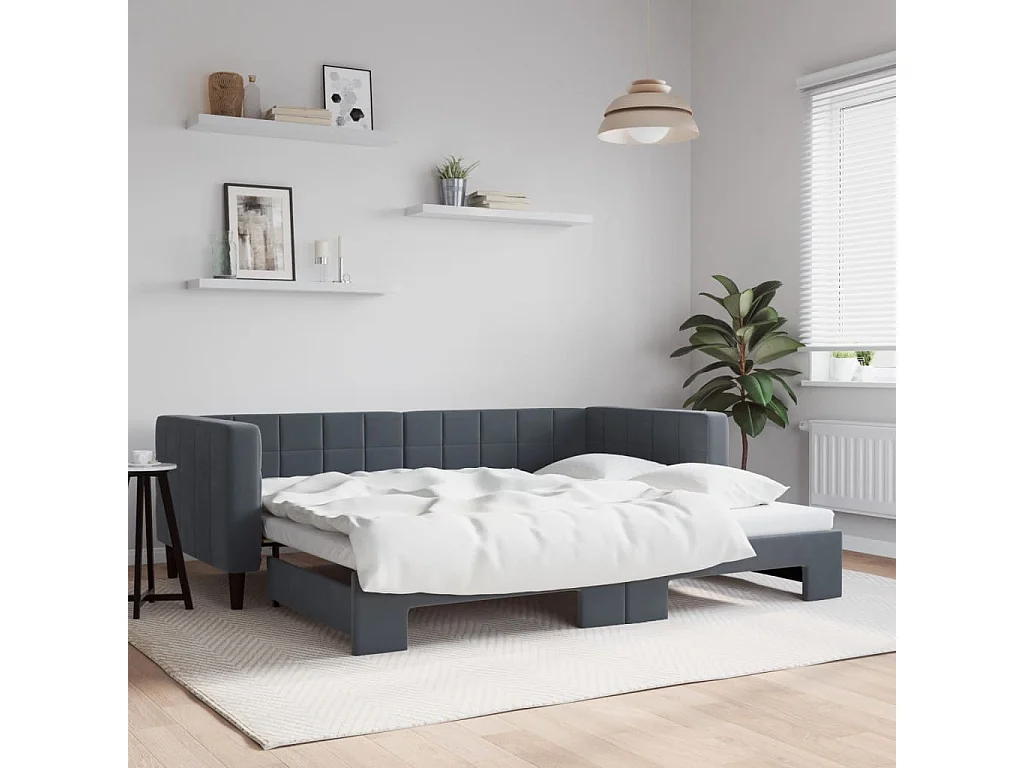 Slaapbank met onderschuifbed 90x190 cm fluweel donkergrijs