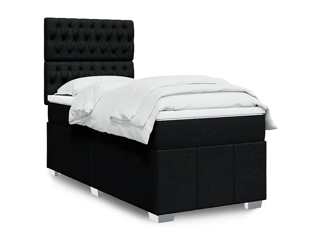 Sommier à lattes de lit avec matelas Noir 90x190 cm Tissu