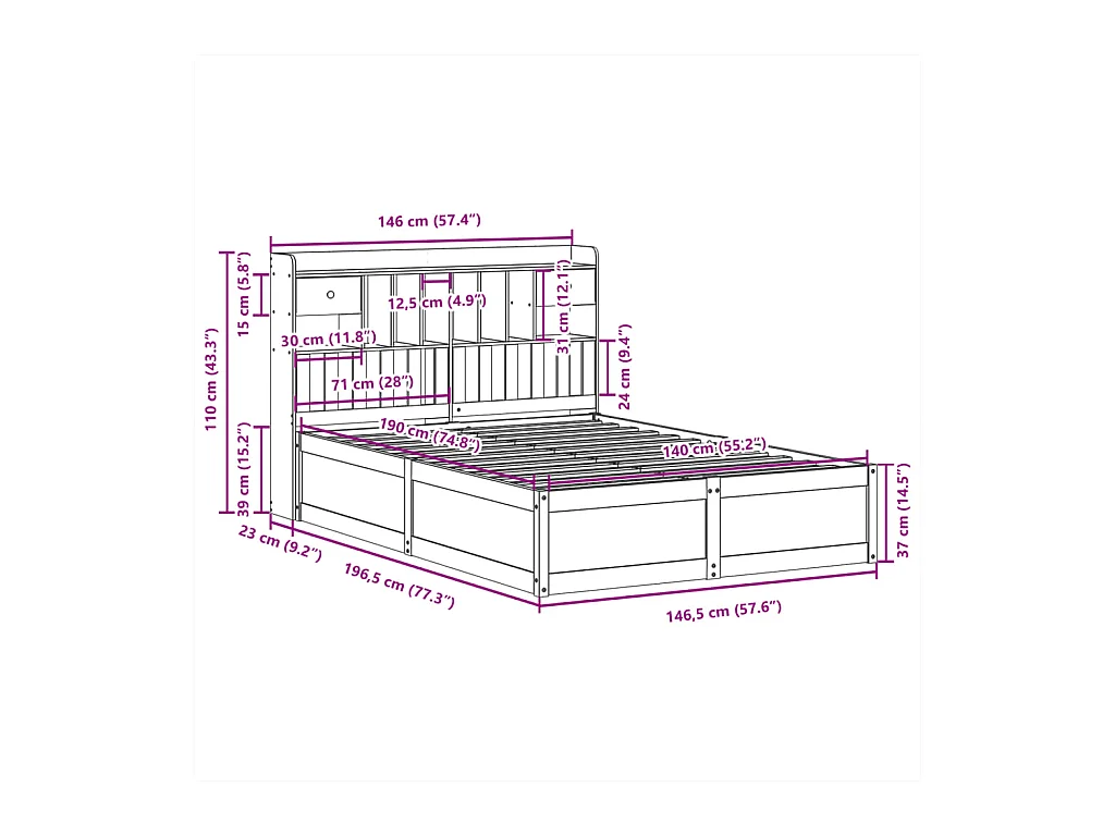 Cadre de lit sans matelas blanc 140x190 cm bois de pin massif