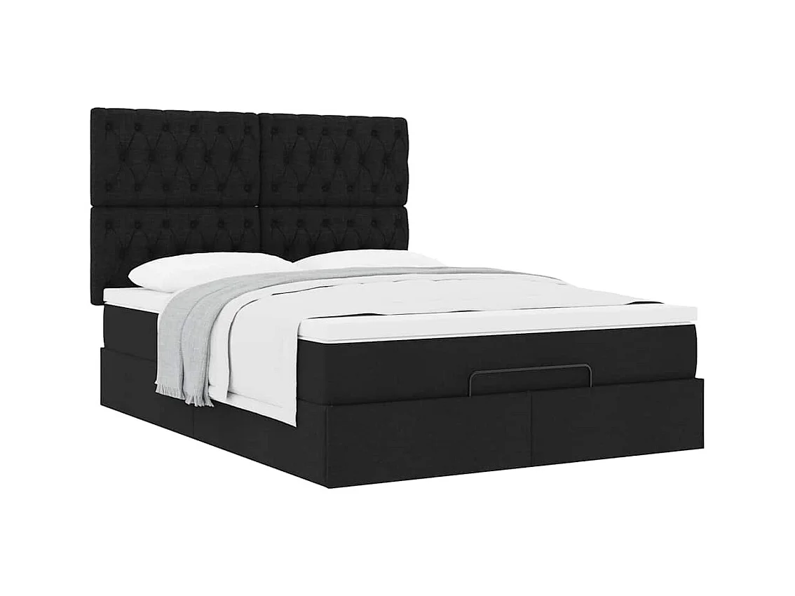 Cadre de lit ottoman avec matelas noir 140x190 cm tissu