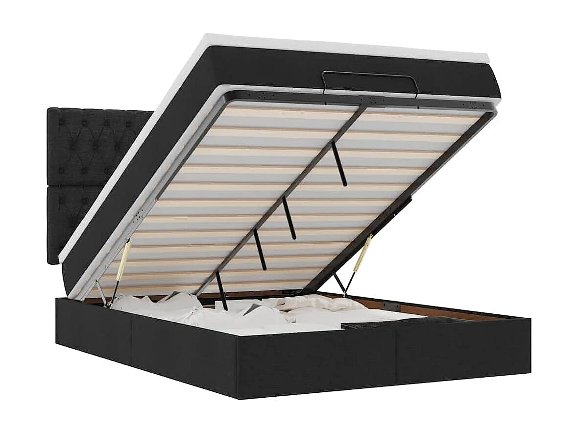 Estrutura de cama otomana com colchão 140x190 cm tecido preto