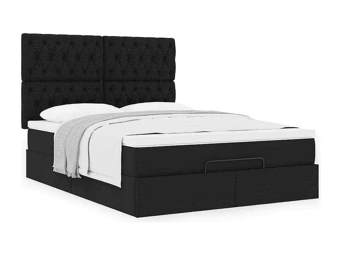Estrutura de cama otomana com colchão 140x190 cm tecido preto
