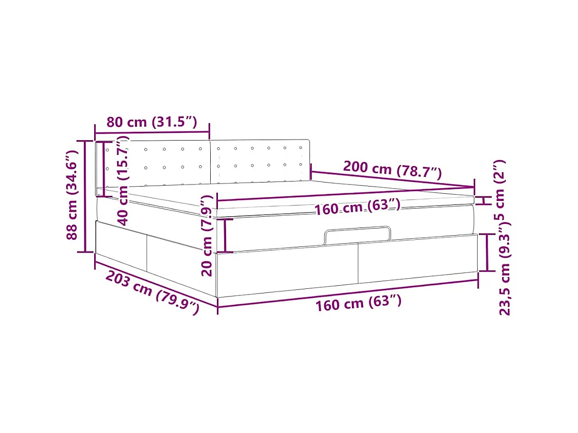 Cama otomana com colchões & LEDs 160x200 cm couro artificial