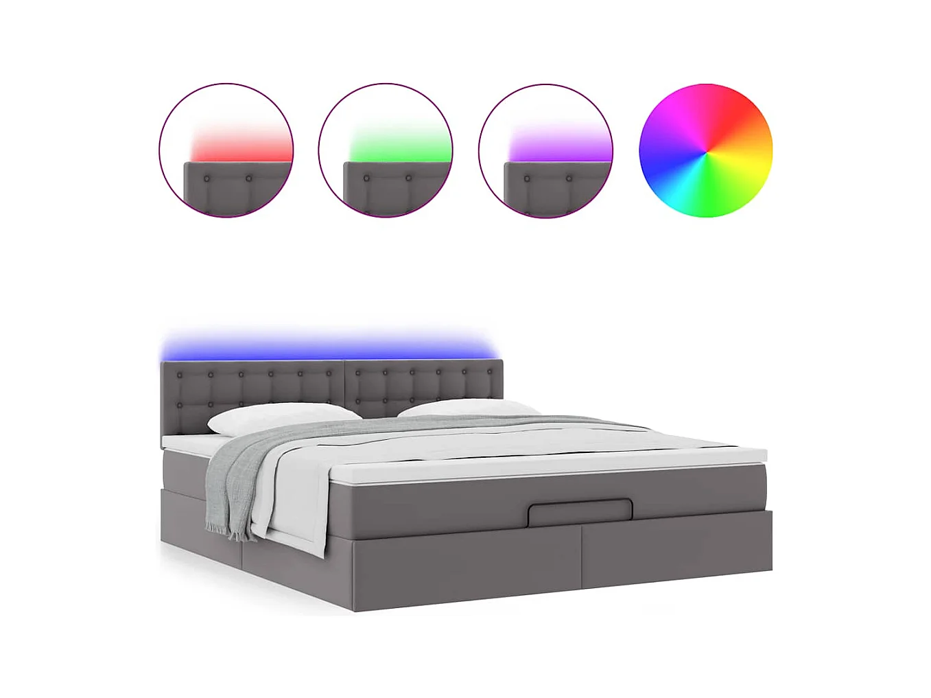 Cama otomana com colchões & LEDs 160x200 cm couro artificial