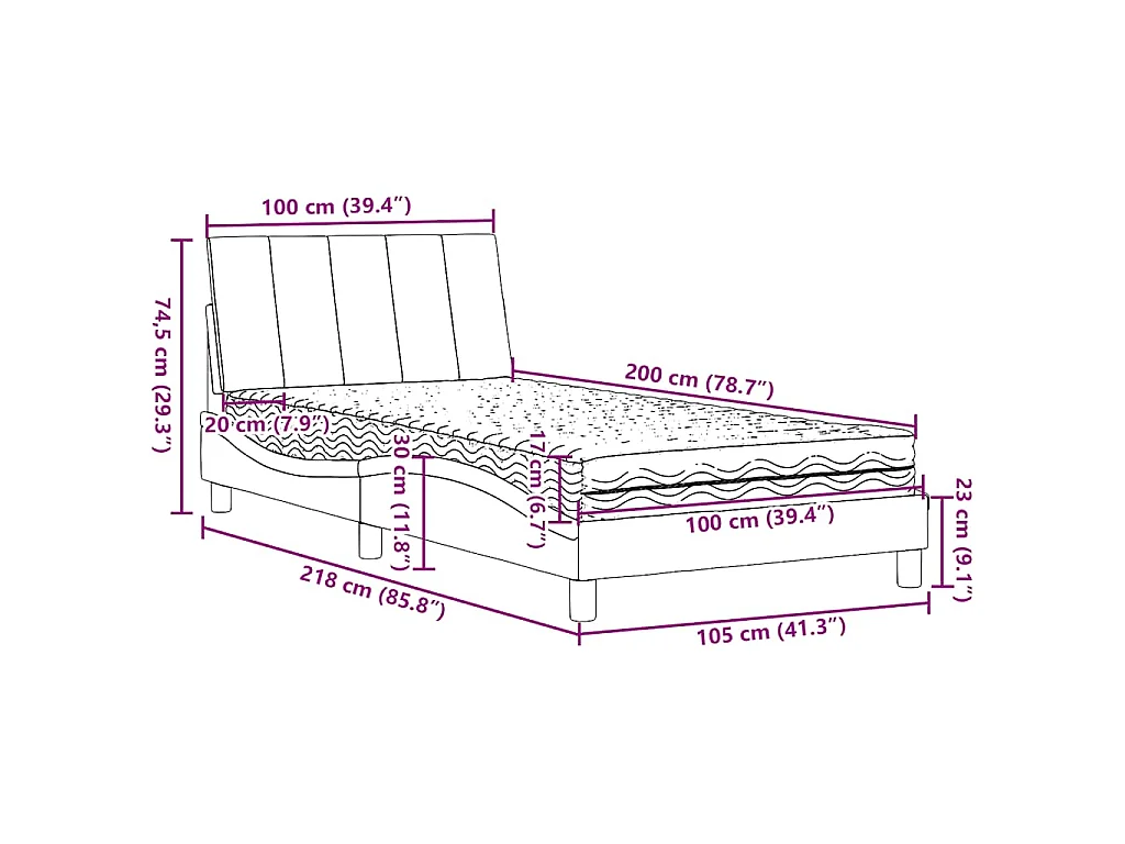 Bett mit Matratze "Hanko" Schwarz 100x200 cm Stoff
