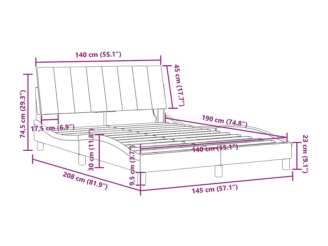 Giroletto con LED senza Materasso Hanko Blu 140x190 cm in Velluto