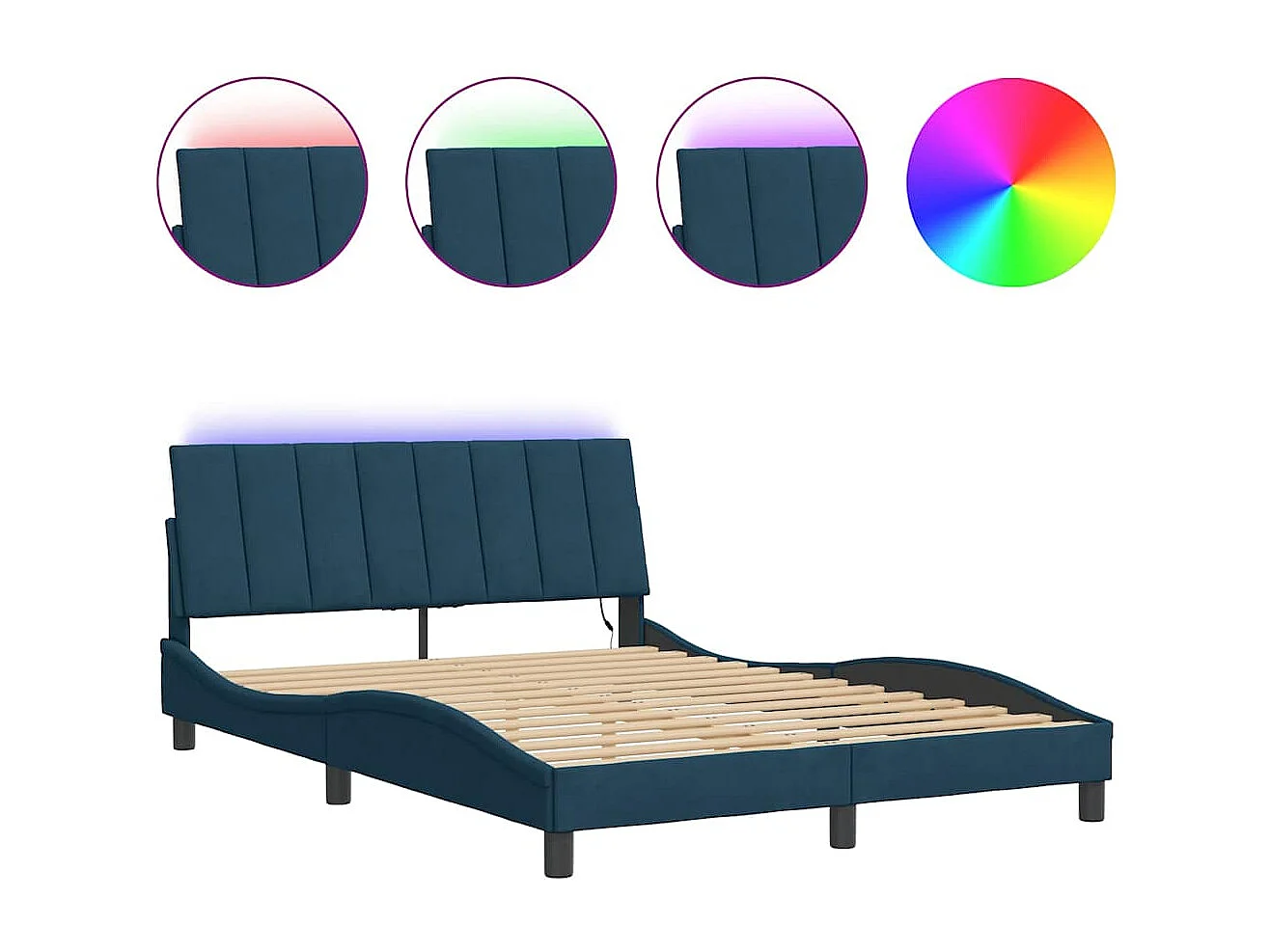 Bedframe met LED zonder matras "Hanko"  fluweel blauw 140x190 cm