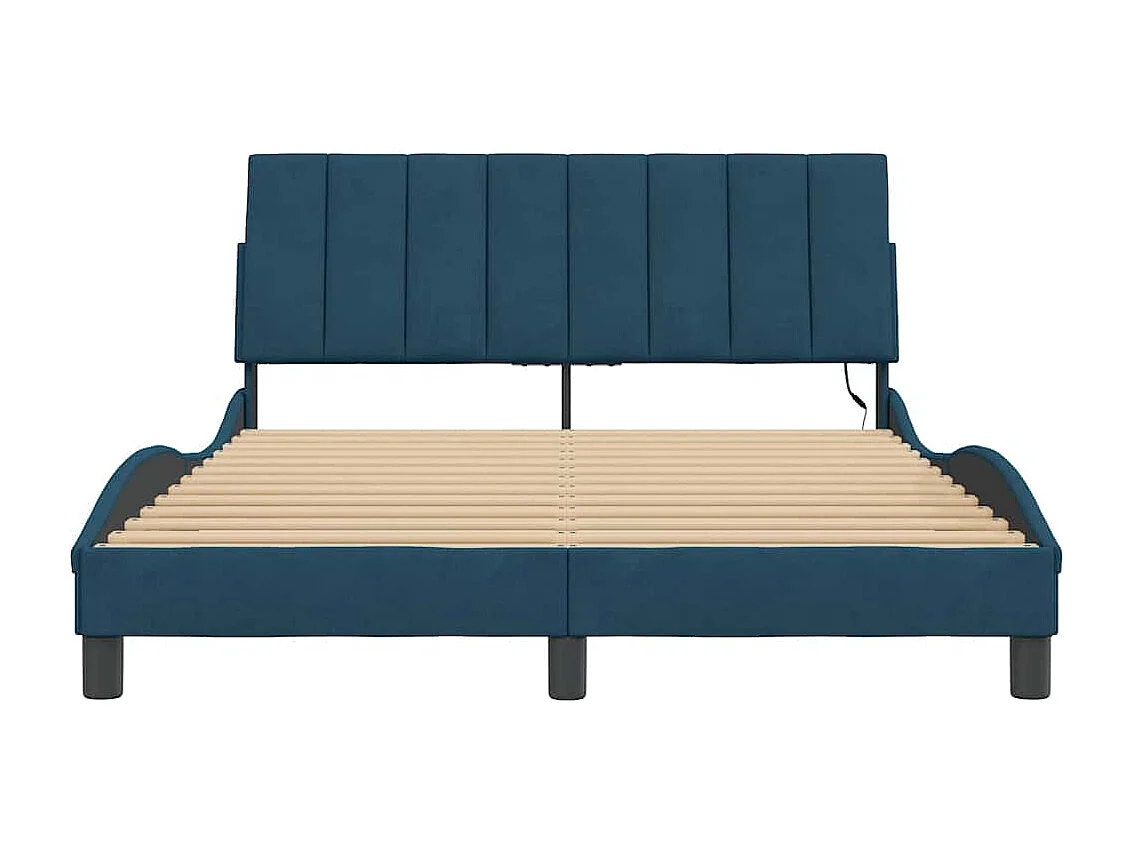 Bedframe met LED zonder matras "Hanko"  fluweel blauw 140x190 cm