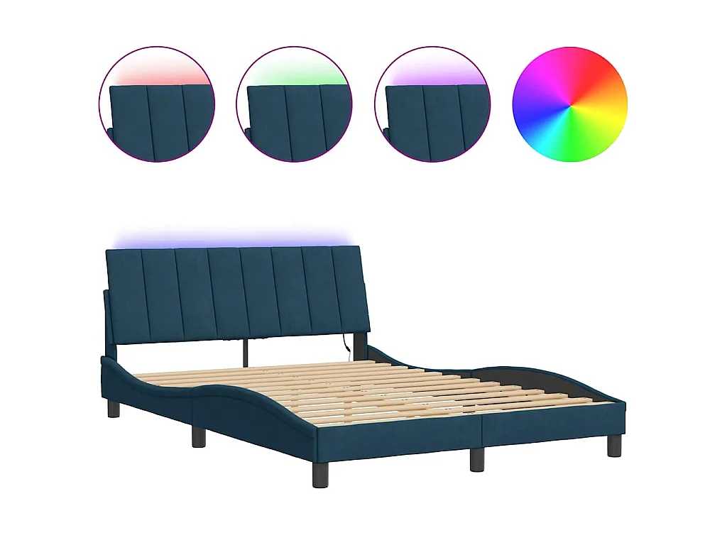 Bedframe met LED zonder matras "Hanko"  fluweel blauw 140x190 cm