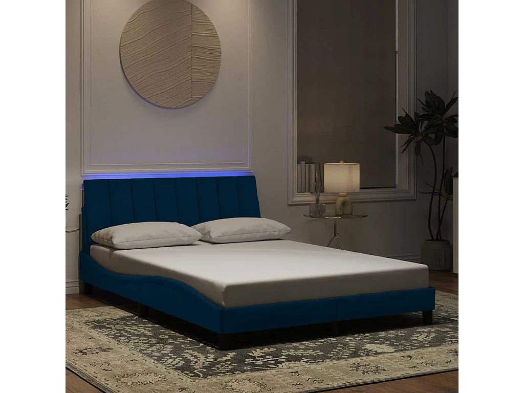 Bedframe met LED zonder matras "Hanko"  fluweel blauw 140x190 cm