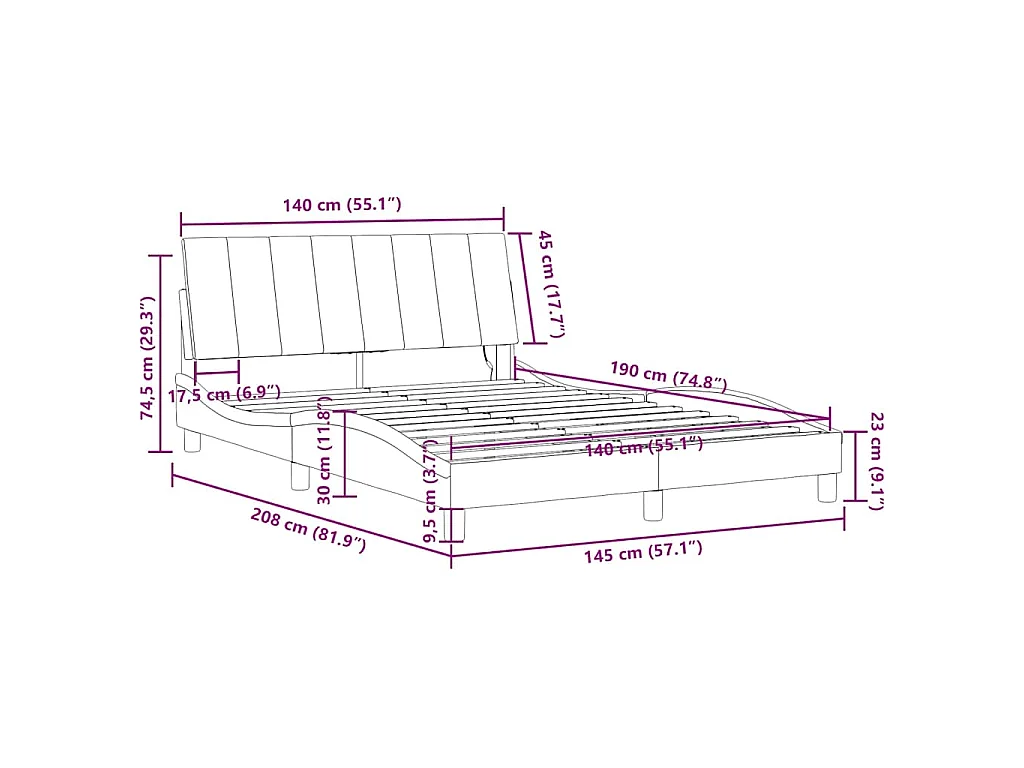 Bedframe met LED zonder matras "Hanko"  fluweel blauw 140x190 cm