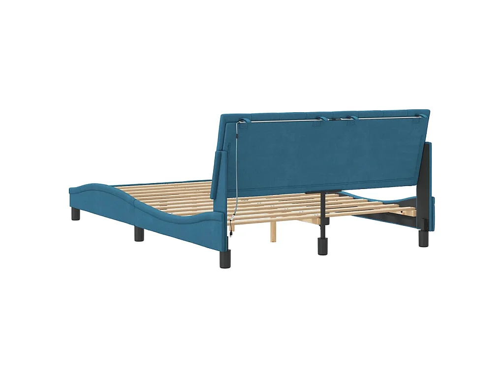 Bedframe met LED zonder matras "Hanko"  fluweel blauw 140x190 cm