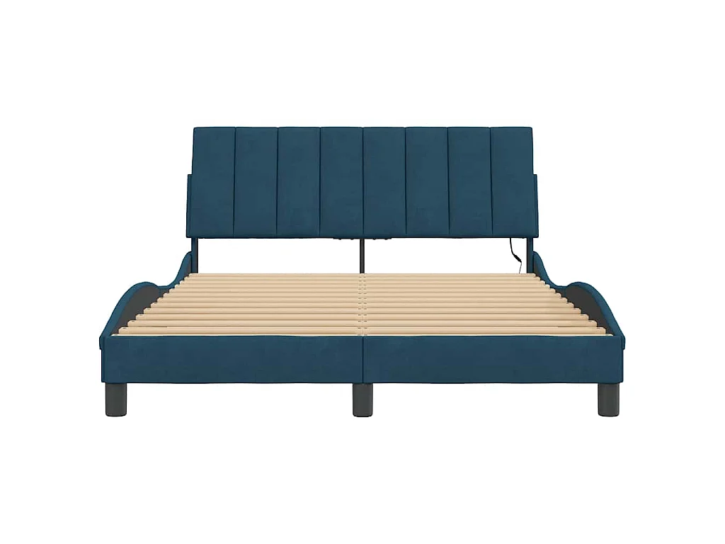 Cadre de lit avec LED sans matelas Hanko bleu 140x190 cm velours