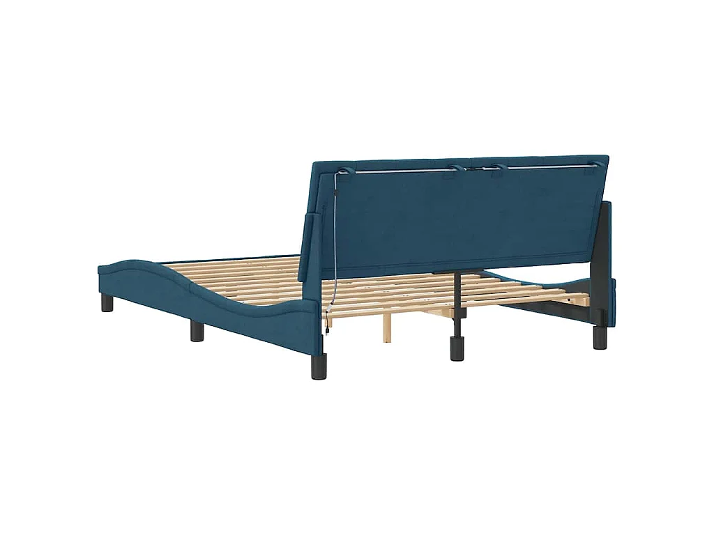 Cadre de lit avec LED sans matelas Hanko bleu 140x190 cm velours