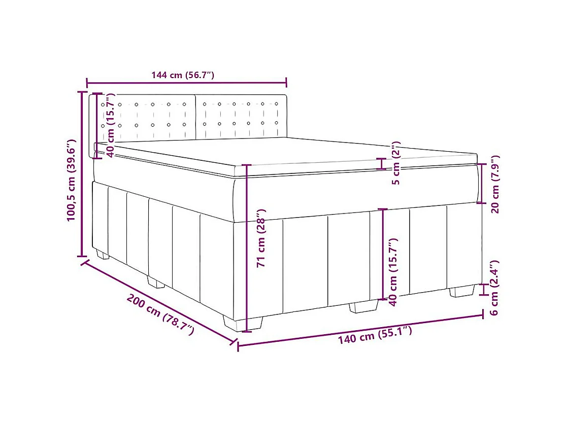 Boxspringbett mit Matratze Hellgrau 140x200 cm Stoff